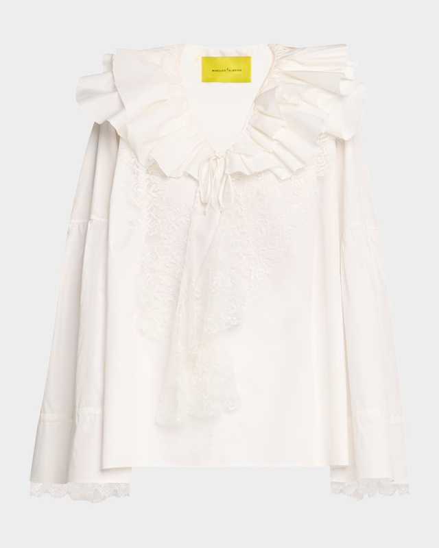 Long-Sleeve Frilled Lace Shirt